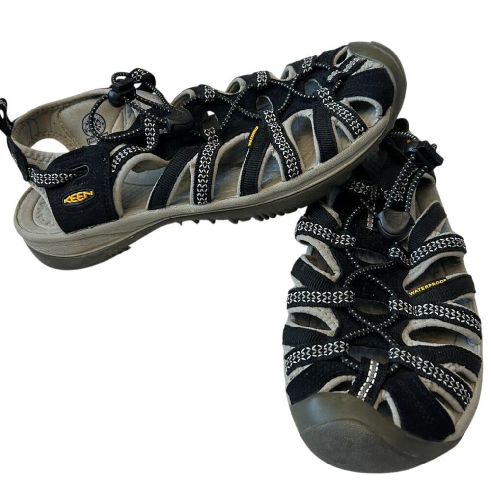 Keen Women's Wisper Sandal Black Neutral Gray Sz 8 Hiking Watersport Bungee